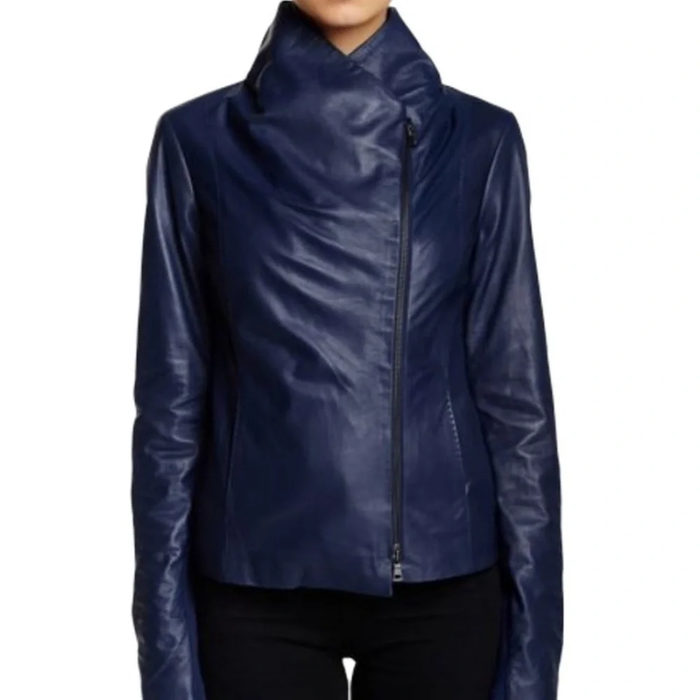 Vince Lambskin Leather Scuba Draped Moto Jacket - Picture 3 of 16